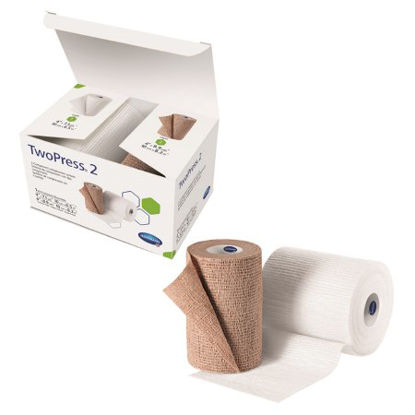 Picture of 2 Layer Compression Bandage System TwoPress® 2 4 Inch X 7 Yard / 4 Inch X 8-9/10 Yard 40 mmHg Self-adherent Closure Tan / White NonSterile931687