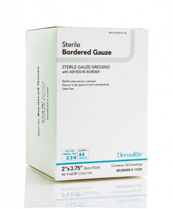 Picture of Adhesive Dressing DermaRite® Bordered Gauze 2 X 3-1/4 Inch Gauze Square White Sterile11230