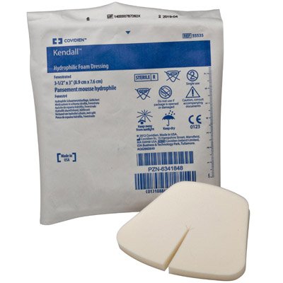 Picture of Foam Dressing Kendall™ 3-1/2 X 3 Inch Fenestrated Square Non-Adhesive without Border Sterile55535