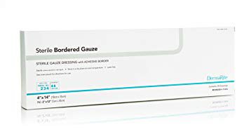 Picture of Adhesive Dressing DermaRite® Bordered Gauze 4 X 14 Inch Gauze Rectangle White Sterile11414
