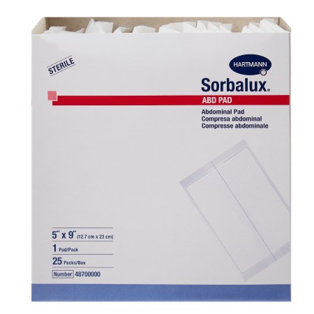 Picture of Abdominal Pad Sorbalux® ABD Nonwoven Cellulose 1-Ply 5 X 9 Inch Rectangle Sterile48700000