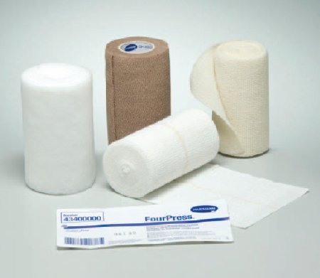 Picture of 4 Layer Compression Bandage System FourPress® 4 Inch X 3-4/5 Yard / 4 Inch X 4-9/10 Yard / 4 Inch X 9-1/2 Yard / 4 Inch X 6-1/2 Yard 30 to 40 mmHg Self-adherent Closure Tan / White NonSterile43400000