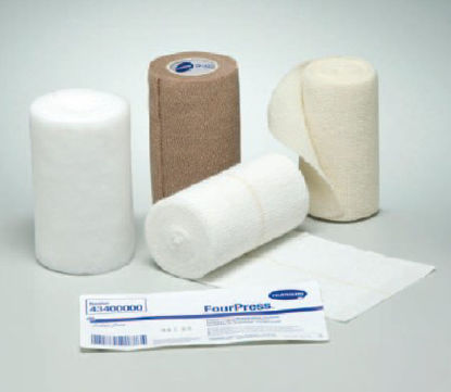Picture of 4 Layer Compression Bandage System FourPress® 4 Inch X 3-4/5 Yard / 4 Inch X 4-9/10 Yard / 4 Inch X 9-1/2 Yard / 4 Inch X 6-1/2 Yard 30 to 40 mmHg Self-adherent Closure Tan / White NonSterile43400000