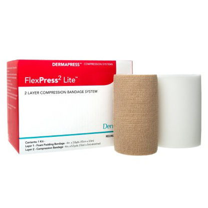 Picture of 2 Layer Compression Bandage System FlexPress2 Lite™ 4 Inch X 3-4/5 Yard / 4 Inch X 5-1/2 Yard Standard Compression Self-adherent Closure Tan / White NonSterile79200