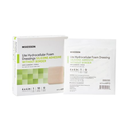 Picture of Thin Silicone Foam Dressing McKesson Lite 4 X 4 Inch Square Silicone Gel Adhesive without Border Sterile4893