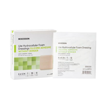 Picture of Thin Silicone Foam Dressing McKesson Lite 4 X 4 Inch Square Silicone Gel Adhesive without Border Sterile4893