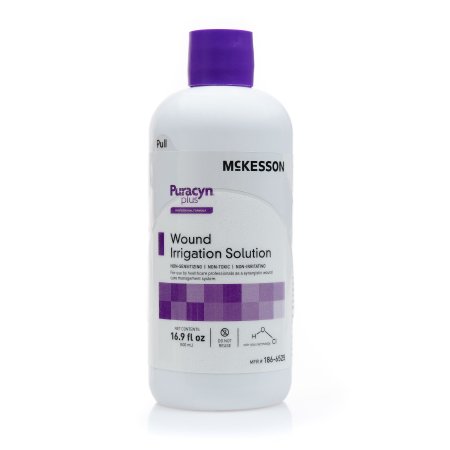 Picture of Wound Irrigation Solution McKesson Puracyn® Plus Professional 16.9 oz. Instill Application Bottle NonSterile Hypochlorous Acid (HOCI) (0.024%), Sodium Hypochlorite (NaOCI) (0.001%), Electrolyzed Water (H2O) (99.885%), Sodium Chloride (NaCI) (0.050%), Phosphates (0.040%)186-6525