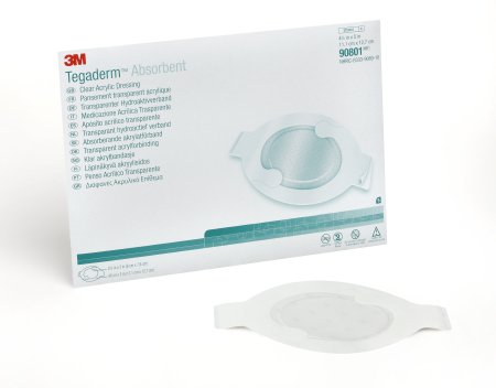 Picture of Absorbent Acrylic Transparent Film Dressing 3M™ Tegaderm™ Oval 4-3/8 X 5 Inch 2 Tab Delivery Without Label Sterile90801