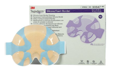 Picture of Silicone Foam Dressing 3M™ Tegaderm™ 6 X 6-3/4 Inch Sacral Silicone Adhesive with Border Sterile90647