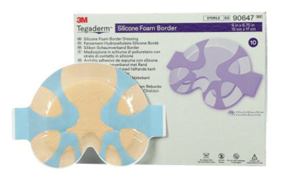 Picture of Silicone Foam Dressing 3M™ Tegaderm™ 6 X 6-3/4 Inch Sacral Silicone Adhesive with Border Sterile90647