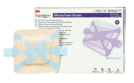 Picture of Silicone Foam Dressing 3M™ Tegaderm™ 2 X 2 Inch Square Silicone Adhesive with Border Sterile90643