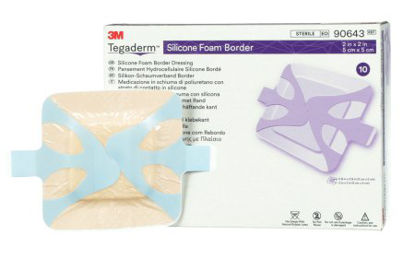 Picture of Silicone Foam Dressing 3M™ Tegaderm™ 2 X 2 Inch Square Silicone Adhesive with Border Sterile90643
