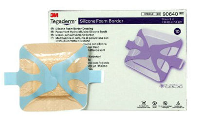 Picture of Silicone Foam Dressing 3M™ Tegaderm™ 3 X 3 Inch Square Silicone Adhesive with Border Sterile90640