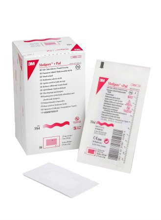 Picture of Adhesive Dressing 3M™ Medipore™ 2-3/8 X 4 Inch Soft Cloth Rectangle White Sterile3564