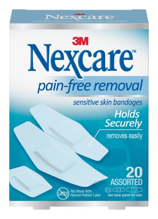 Picture of Adhesive Strip Nexcare™ Sensitive Skin 7/8 X 1-1/4 Inch / 1-1/8 X 3 Inch / 15/16 X 1 - 1/8 Inch Silicone Rectangle White SterileSSB-20A