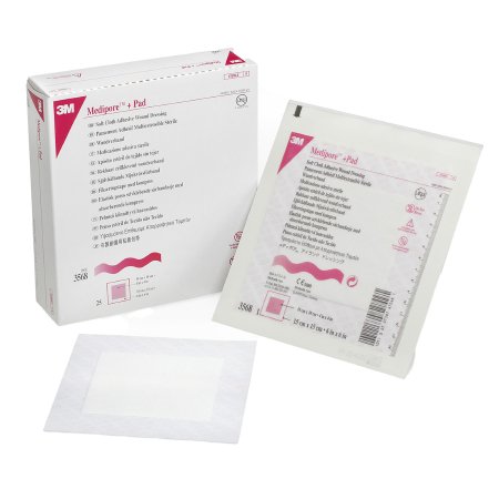 Picture of Adhesive Dressing 3M™ Medipore™ 6 X 6 Inch Soft Cloth Square White Sterile3568