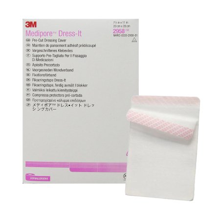 Picture of Dressing Retention Tape with Liner 3M™ Medipore™ Dress-It Pre-Cut Pad Soft Cloth 7-7/8 X 11 Inch White NonSterile2958