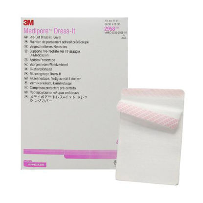 Picture of Dressing Retention Tape with Liner 3M™ Medipore™ Dress-It Pre-Cut Pad Soft Cloth 7-7/8 X 11 Inch White NonSterile2958