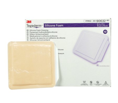 Picture of Silicone Foam Dressing 3M™ Tegaderm™ 4 X 4-1/4 Inch Square Silicone Adhesive Without Border Sterile90631