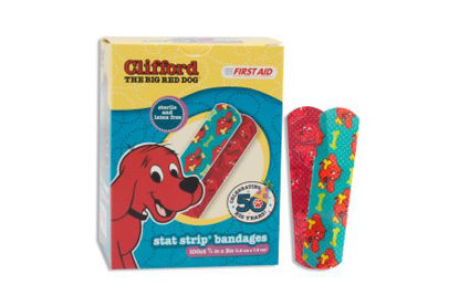 Picture of Adhesive Strip American® White Cross Stat Strip® 3/4 X 3 Inch Plastic Rectangle Kid Design (Clifford the Big Red Dog) Sterile15960