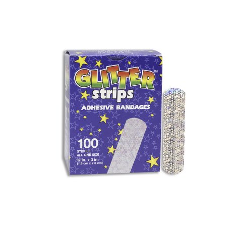 Picture of Adhesive Strip Glitter™ Stat Strip® 3/4 X 3 Inch Plastic Rectangle Kid Design (Glitter Stars and Stripes) SterileGLIAST100