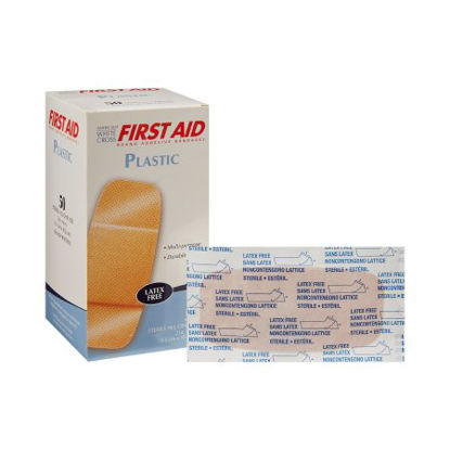Picture of Adhesive Strip American® White Cross 2 X 4 Inch Plastic Rectangle Tan Sterile1070033
