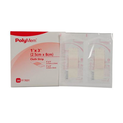 Picture of Adhesive Strip PolyMem® 1 X 3 Inch Polyurethane / Film Rectangle Pink / White Sterile7031