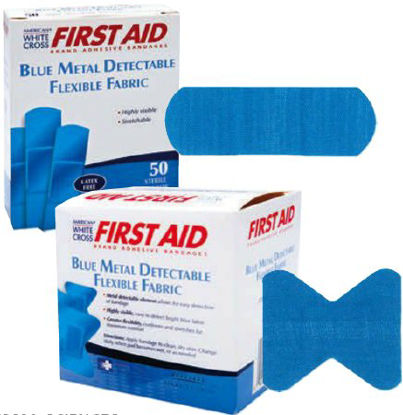 Picture of Metal Detectable Adhesive Strip American® White Cross 1-3/4 X 2 Inch Fabric Fingertip Blue Sterile99921