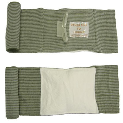 Picture of Trauma Pressure Dressing with Wrap Israeli 4 X 63 Inch Standard Compression Closure Bar Olive Drab 4 X 7 Inch Pad SterileFCP-01