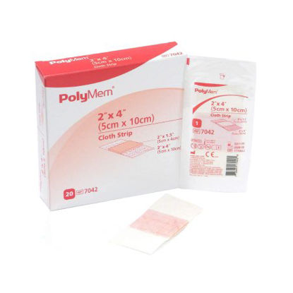 Picture of Adhesive Strip PolyMem® 2 X 4 Inch Polyurethane / Film Rectangle Pink / White Sterile7042