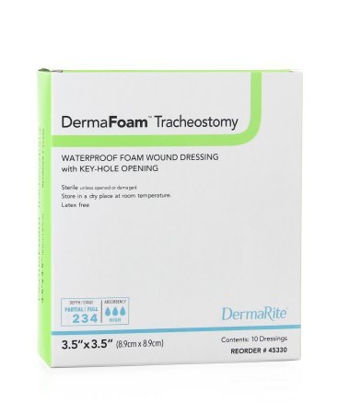 Picture of Foam Dressing DermaFoam® Tracheostomy 3-1/2 X 3-1/2 Inch Fenestrated Square Non-Adhesive without Border Sterile45330