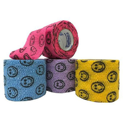 Picture of Cohesive Bandage CoFlex® NL 1 Inch X 5 Yard 12 lbs. Tensile Strength Self-adherent Closure Smiley Face on Neon Pink / Yellow / Lavender / Light Blue NonSterile5100SC