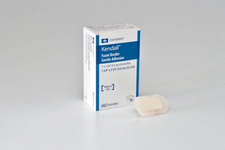 Picture of Silicone Foam Dressing Kendall™ Border Foam Gentle Adhesion 1-3/4 X 3-1/4 Inch Rectangle Silicone Adhesive with Border Sterile55523BG