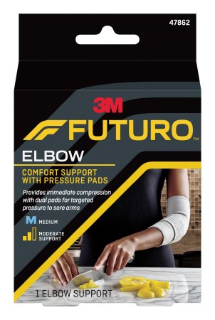 Picture of Elbow Support with Pressure Pads 3M™ Futuro™ Medium Pull-On / Hook and Loop Strap Closure Sleeve Left or Right Elbow 10 to 11 Inch Elbow Circumference Gray47862ENR