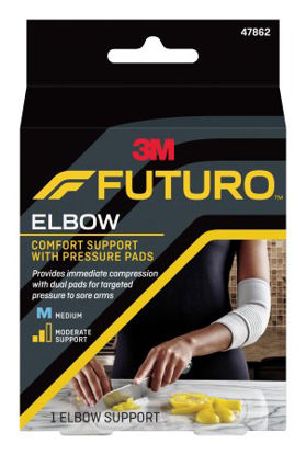 Picture of Elbow Support with Pressure Pads 3M™ Futuro™ Medium Pull-On / Hook and Loop Strap Closure Sleeve Left or Right Elbow 10 to 11 Inch Elbow Circumference Gray47862ENR