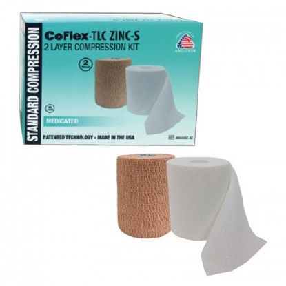 Picture of 2 Layer Compression Bandage System CoFlex® TLC Zinc with Indicators 4 Inch X 6 Yard / 4 Inch X 7 Yard 35 to 40 mmHg Self-adherent / Pull On Closure Tan NonSterile8840UBZ-SC