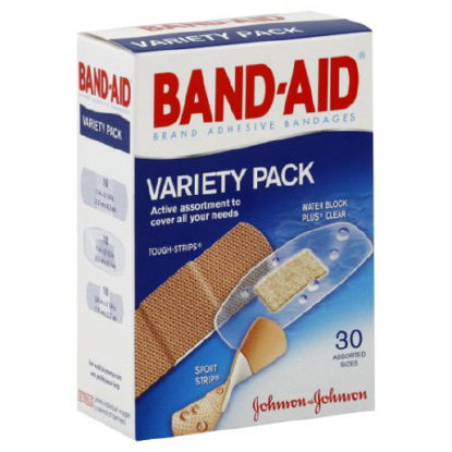 Picture of Adhesive Strip Band-Aid® Variety Pack Assorted Sizes Fabric / Plastic Assorted Shapes Clear / Tan Sterile111907500