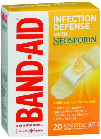 Picture of Adhesive Strip Band-Aid® Plus Antibiotic Assorted Sizes Plastic Rectangle Tan Sterile10381370055706