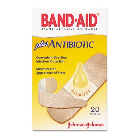 Picture of Adhesive Strip with Neosporin Band-Aid® with Neosporin® 3/4 X 3 Inch / 1 X 3 Inch Plastic Rectangle Tan Sterile38137005570