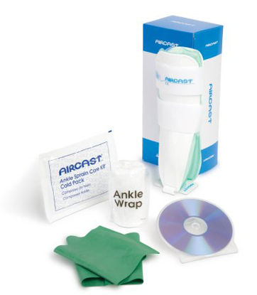 Picture of Ankle Sprain Management Kit Ankle Sprain Care Kit™ Includes: Medium Air-Stirrup* Ankle Brace for Left Ankle, Ankle Wrap, Cold Pack, Exercise Band, Instructional DVD and Booklet02BLK