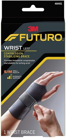 Picture of Wrist Brace Futuro™ Compression Stabilizing Low Profile Aluminum / Nylon / Polyester / Polyethylene / Spandex / Silicone Left Hand Black Small / Medium48401ENR
