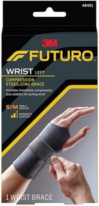 Picture of Wrist Brace Futuro™ Compression Stabilizing Low Profile Aluminum / Nylon / Polyester / Polyethylene / Spandex / Silicone Left Hand Black Small / Medium48401ENR