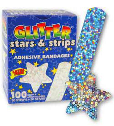 Picture of Adhesive Strip Glitter® 1-3/4 Inch / 3/4 X 3 Inch Plastic Rectangle / Star Kid Design (Glitter Stars and Stripes) SterileAB48