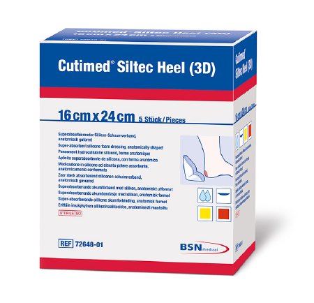 Picture of Silicone Foam Dressing Cutimed® Siltec® Heel 3D 6-1/2 X 9-1/2 Inch Heel Cup Style Silicone Adhesive without Border Sterile7328601