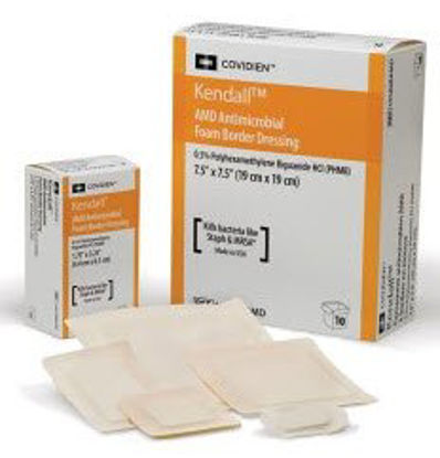 Picture of Antimicrobial Foam Dressing Kendall™ AMD 3-1/2 X 3-1/2 Inch Square Adhesive with Border Sterile55544BAMD