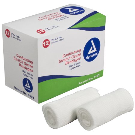 Picture of Conforming Bandage Dynarex® Polyester 1-Ply 3 Inch X 4-1/10 Yard Roll Shape NonSterile3103