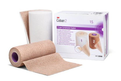 Picture of 2 Layer Compression Bandage System 3M™ Coban™ 2 6 Inch X 3-4/5 Yard / 6 Inch X 4-9/10 Yard 35 to 40 mmHg Self-adherent Closure Tan / White NonSterile20096
