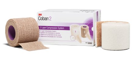 Picture of 2 Layer Compression Bandage System 3M™ Coban™ 2 2 Inch X 1-3/10 Yard / 2 Inch X 3 Yard 35 to 40 mmHg Self-adherent Closure Tan / White NonSterile2092