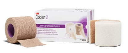 Picture of 2 Layer Compression Bandage System 3M™ Coban™ 2 2 Inch X 1-3/10 Yard / 2 Inch X 3 Yard 35 to 40 mmHg Self-adherent Closure Tan / White NonSterile2092
