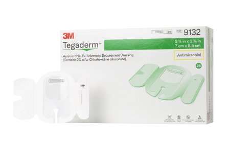 Picture of Antimicrobial I.V. Specialty Dressing 3M™ Tegaderm™ Antimicrobial CHG (Chlorhexidine Gluconate) / Film 2-3/4 X 3-3/8 Inch Sterile9132